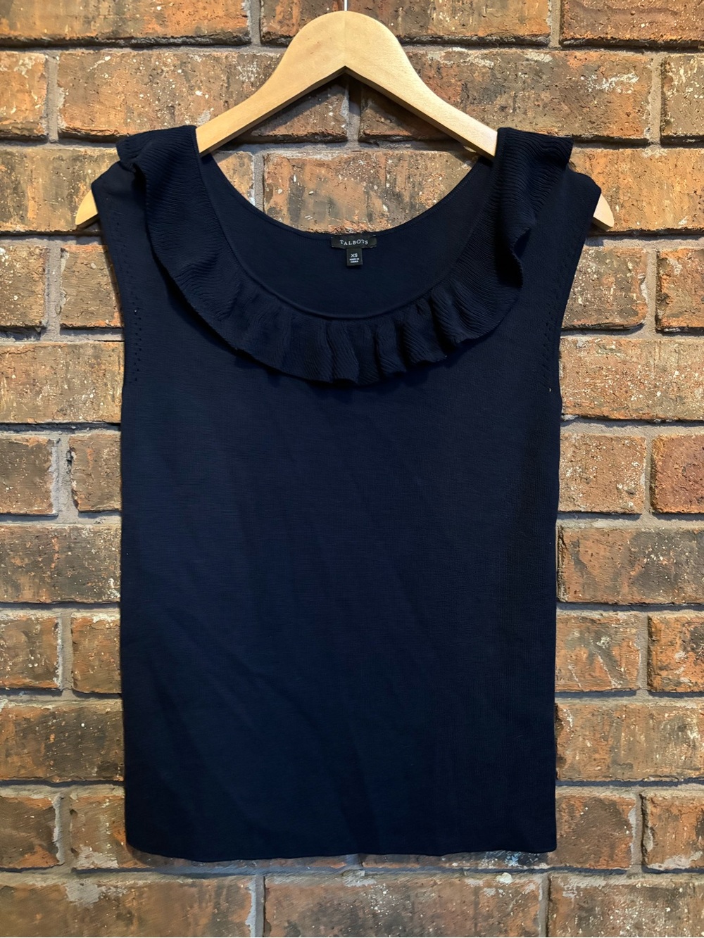 Talbots Navy Ruffle-Trim Sleeveless Top